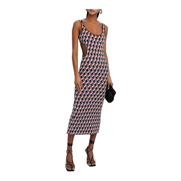 RONNY KOBO Reynolds Cut-Out Jacquard Midi Dress Size XSmall Geometric Print - Picture 1 of 8